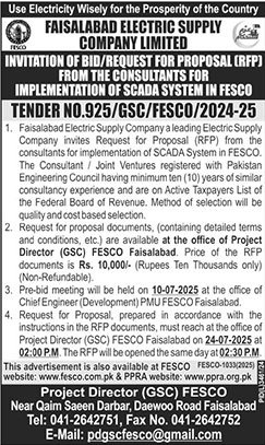 Faisalabad Electric Supply Company Limited Faisalabad Tender Notice